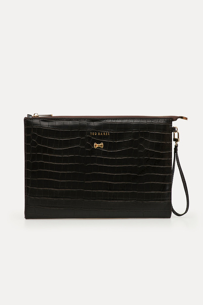 Ted Baker Acı Kahverengi Kroko Fermuarlı El Portföyü