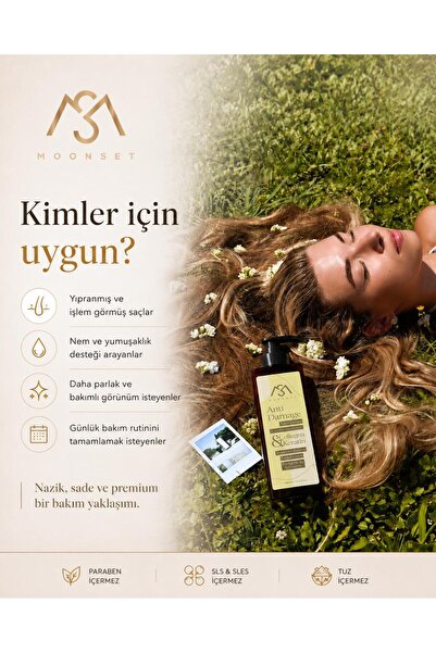 moonset Yıpranmış , Kuru ve İşlem görmüş saçlar için besleyici ve onarıcı bitkisel saç bakım şampuanı