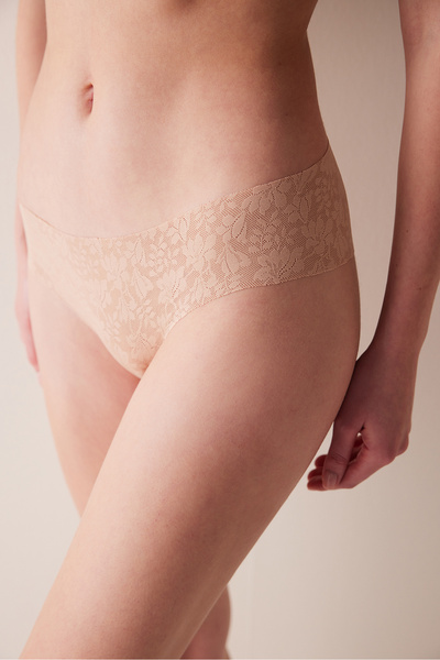 Penti Traceless Invisible Laser Cut Lacy Cheeky Lace Beige Hipster Panties