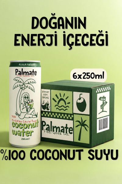 PALMATE %100 Coconut Suyu Hindistan Cevizi Suyu 6x250 ML