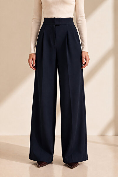 BM BALANCEMODA Γυναικείο παντελόνι Palazzo με κλείσιμο με βέλκρο Lycra Navy Blue