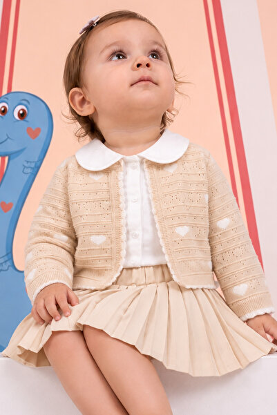 Rocha Baby Rocha Girl's Beige Heart Knit Cardigan with Pleated Skirt 3-Piece ...