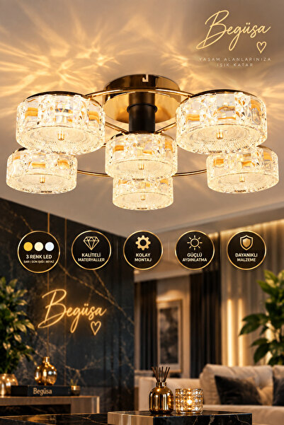 Begüsa Valenta 6.Lı Avize Gold Kaplama