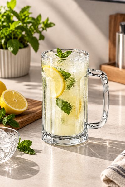 Mayden Concept 560 ml Unbreakable Hard Plastic Beer, Ayran & Cold Drink Cup with Handle - Polycarbonate - Thick Base Transparent Premium Design