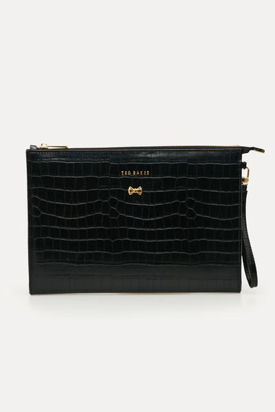 Ted Baker Siyah Kroko Fermuarlı El Portföyü