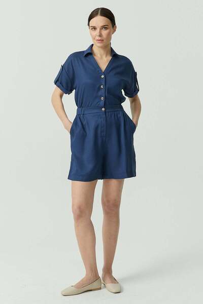 PAULMARK Women's V-Neck Elastic Waist Buttoned Mini Jumpsuit