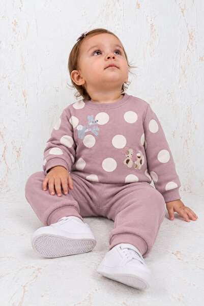 BOBİŞKO BABY Rocha Kız Bebek Gül Kurusu Puantiyeli Hayvan Figürlü 2'li Takım ...