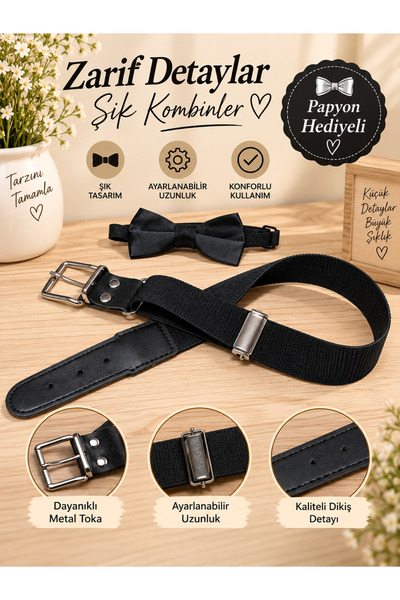 Algitsin O L A Children's Elastic Belt with Matching Bow Tie Gift for Ages 1-12