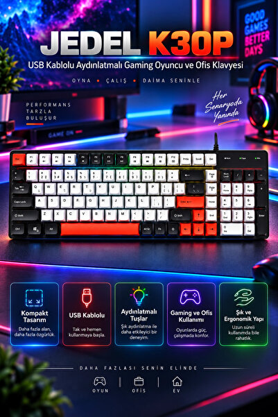 Blackbird Game Center Jedel K30P USB Kablolu Aydınlatmalı Gaming Oyuncu ve Of...