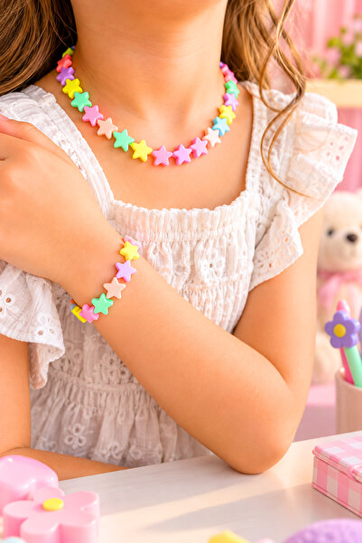 TwinsCollection Kız Çocuk Kolye Bileklik Yıldız Boncuk Set