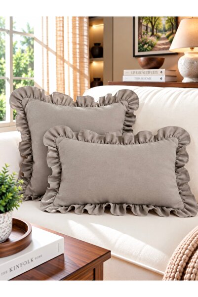 Decamor home Κάλυμμα Μαξιλαριού İnci Vintage με βολάν σε χρώμα βιζόν 1 ΤΕΜ.
