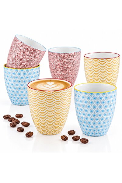 BJORN Set de 6 cești de cafea, cu model colorat, porțelan, detalii lucrate ma...