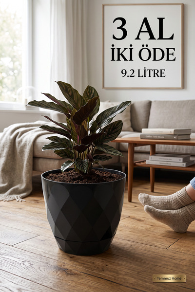 TEMMUZ HOME No 5 Karasu Plastik Yakamoz Saksı Büyük Boy Tabaklı Plastik Saksı