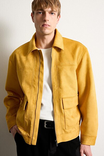 DeFacto Ultra Soft Regular Fit Polo Collar Lined Zippered Suede Jacket H2225A...