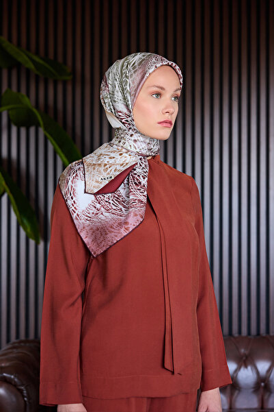 Aker Bordo 90X90 İpek Krep Saten Eşarp
