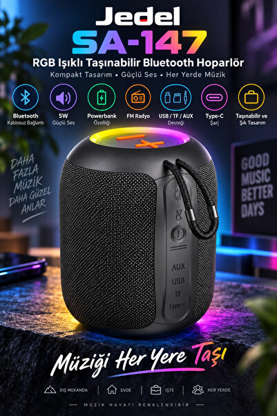Blackbird Game Center Jedel SA-147 RGB Işıklı Taşınabilir Bluetooth Hoparlör ...