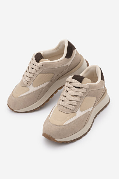 Marjin Women's Suede Detailed Lace-Up Thick Sole Casual Sneaker Sports Shoes ...