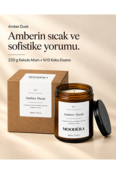 MOODÈRA Amber Kokulu Mum, %10 Koku Esansı, Soya ve Parafin Mum Karışımı Kutulu