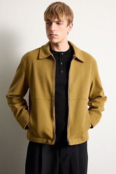 DeFacto Regular Fit Polo Collar Lined Zippered Cashmere Coat H2049Ax26Au