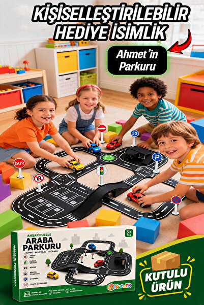 kutuTR Oyuncak Araba, Araç Parkuru Puzzle -eğitici Ve Eğlenceli Yol Yapım Ahş...