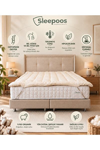 Sleepoos Çift Kişilik Yün Yatak Pedi 140x200