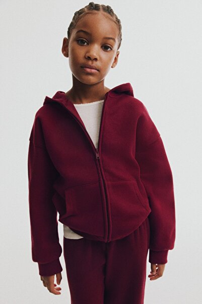 H&M Kapüşonlu ve Fermuarlı İçi Tüylü Oversize Üst