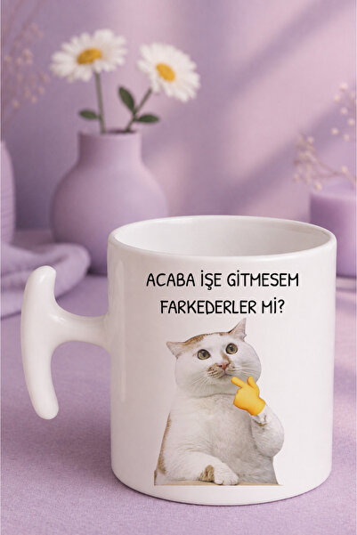 Witchy Co Acaba İşe Gitmesem Farkederler Mi Yazılı, Kedili Komik Kupa Bardak