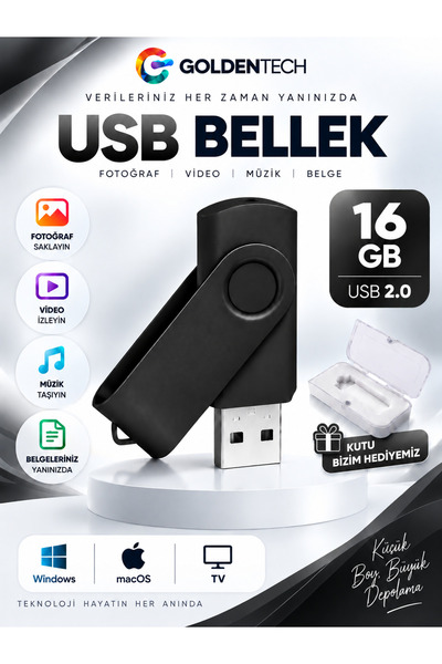Golden Tech 16 GB Metal Başlıklı Flash Bellek Ve Plastik Kutu