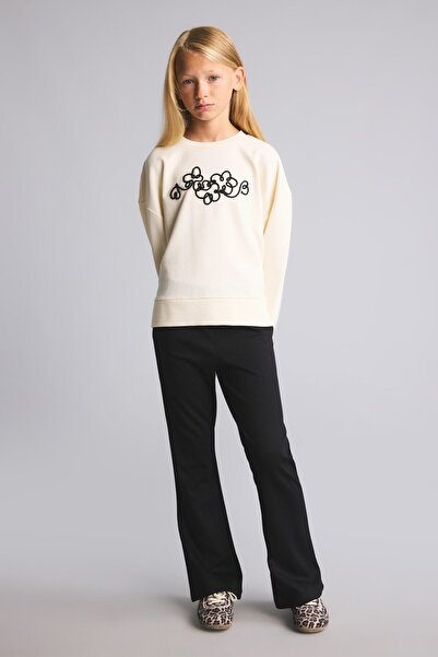 DeFacto Printed Long Sleeve Sweatshirt Top Spanish Leg Bottom 2-Piece Set Gir...