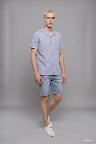 DeFacto Boxy Fit Lapel Collar Linen Blend Short Sleeve Shirt I2093Ax26Sm