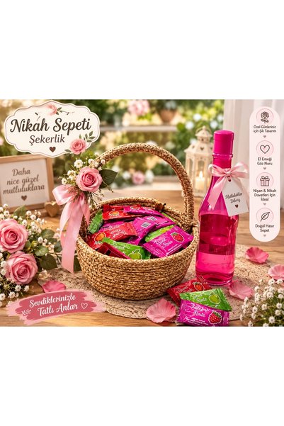 ZEMİRA TEKSTİL HASIR EL İŞÇİLİĞİ MİSAFİR ŞEKERLİĞİ DOĞDU SEPETİ NİKAH SEPETİ 15X7 CM