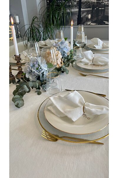 Decamor home Royal Linen Textured Tablecloth White