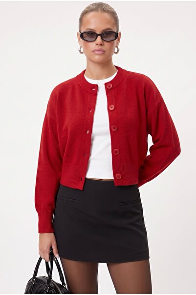 Ritnice Kadın Tilia Crop Kırmızı Örgü Hırka