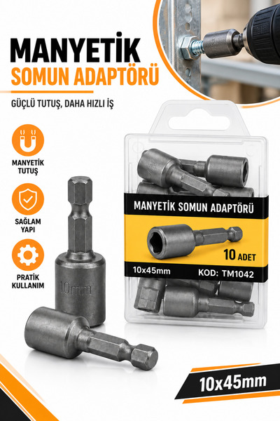 Trendhane 10×45 MM Manyetik Somun Adaptörü 10'lu Ekonomik Paket – Güçlü Mıkna...