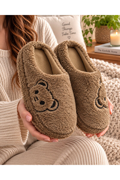 Moda Frato FLUFFY Papuci de casă pentru femei cu model ursuleț de pluș, papuc...