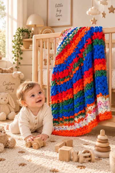 Custom Baby Special Design Knitted Baby Blanket with Colorful Patterns