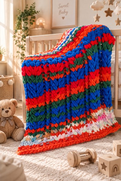 Custom Baby Special Design Knitted Baby Blanket with Colorful Patterns