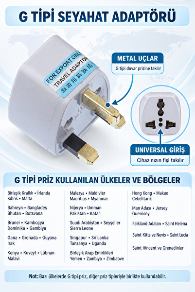 End Ingiliz Erkek Fişli Seyahat Adaptörü Ingiliz Amerika Arabistan Umre Fiş Ç...