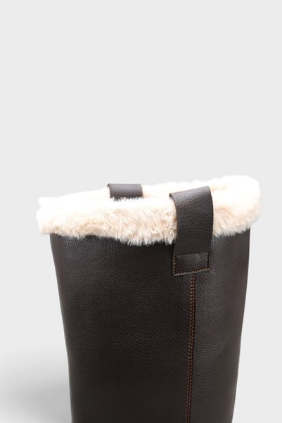 LOJO Women's fur detailed thick heeled boot jerote coffee