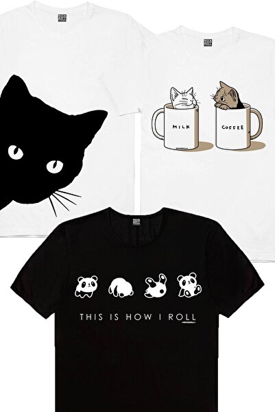 ROCKANDROLL Γυναικείο μπλουζάκι Milk and Plain White, Curious, Panda Pack of ...