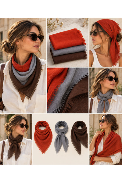KRAFTELLA 3-Piece Linen Textured Flam Scarf & Foulard Set – Multi-Purpose Boh...