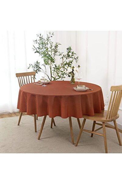 Zeren Home Liquid Resistant Round Seamless Linen Tablecloth Tile