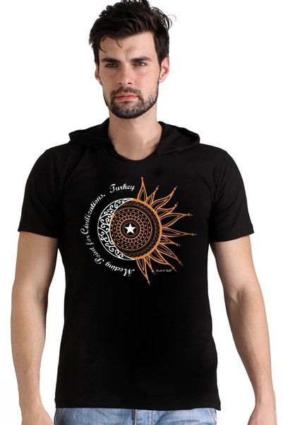 ROCKANDROLL Ανδρικό μπλουζάκι Türkiye Moon Star με μαύρη κουκούλα και κοντό μ...