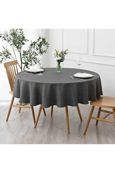 Zeren Home Liquid Resistant Round Care Free Linen Tablecloth Anthracite