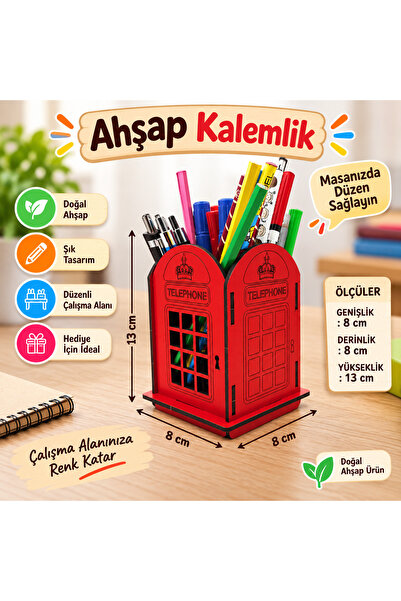 Trendy Toys Wooden Pen Holder Telephone Booth Red