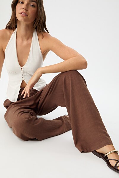 Stradivarius Straight-leg linen-look trousers