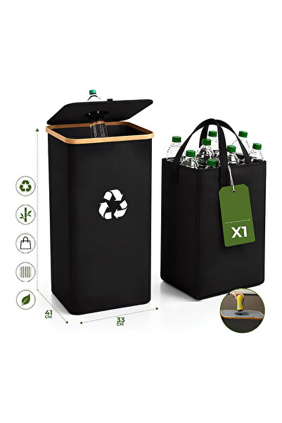 Viacare Coș de reciclare de 100L cu capac și 1 sac reutilizabil – Coș de rufe...