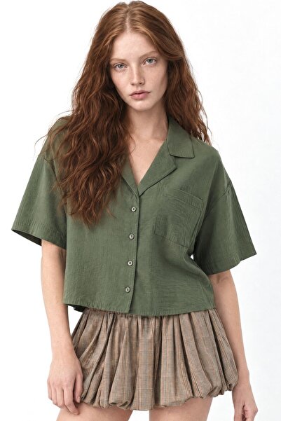 Hiccup Mixray Loose Fit Pocketed Buttoned Short Shirt