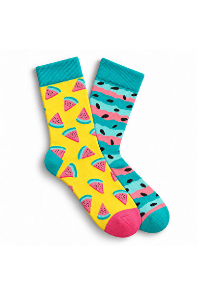 Loopie Socks Karpuz Temalı Tasarım Soket Çorap - İsme Özel Şerit - Hediye Çanta