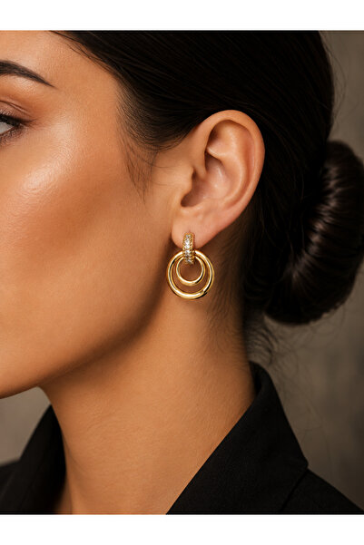 ACAR TAKI Xuping Rose Color, Baguette Stone, Interlocking Hoop Earrings Acr9948